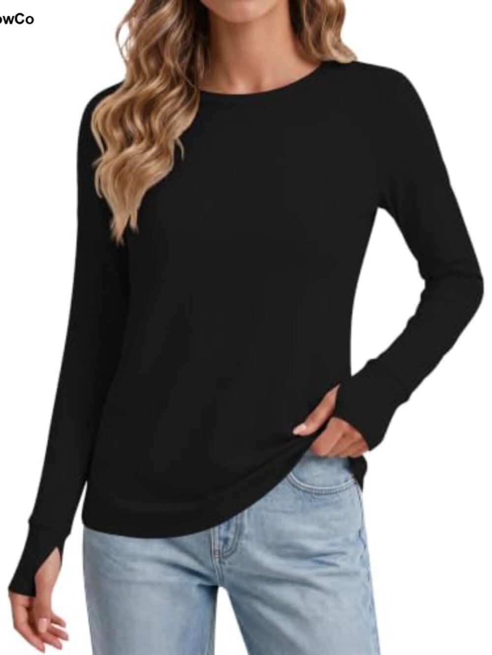 Ekouaer Womens Long Sleeve Thermal Shirt Thumbhole Crew Neck Top